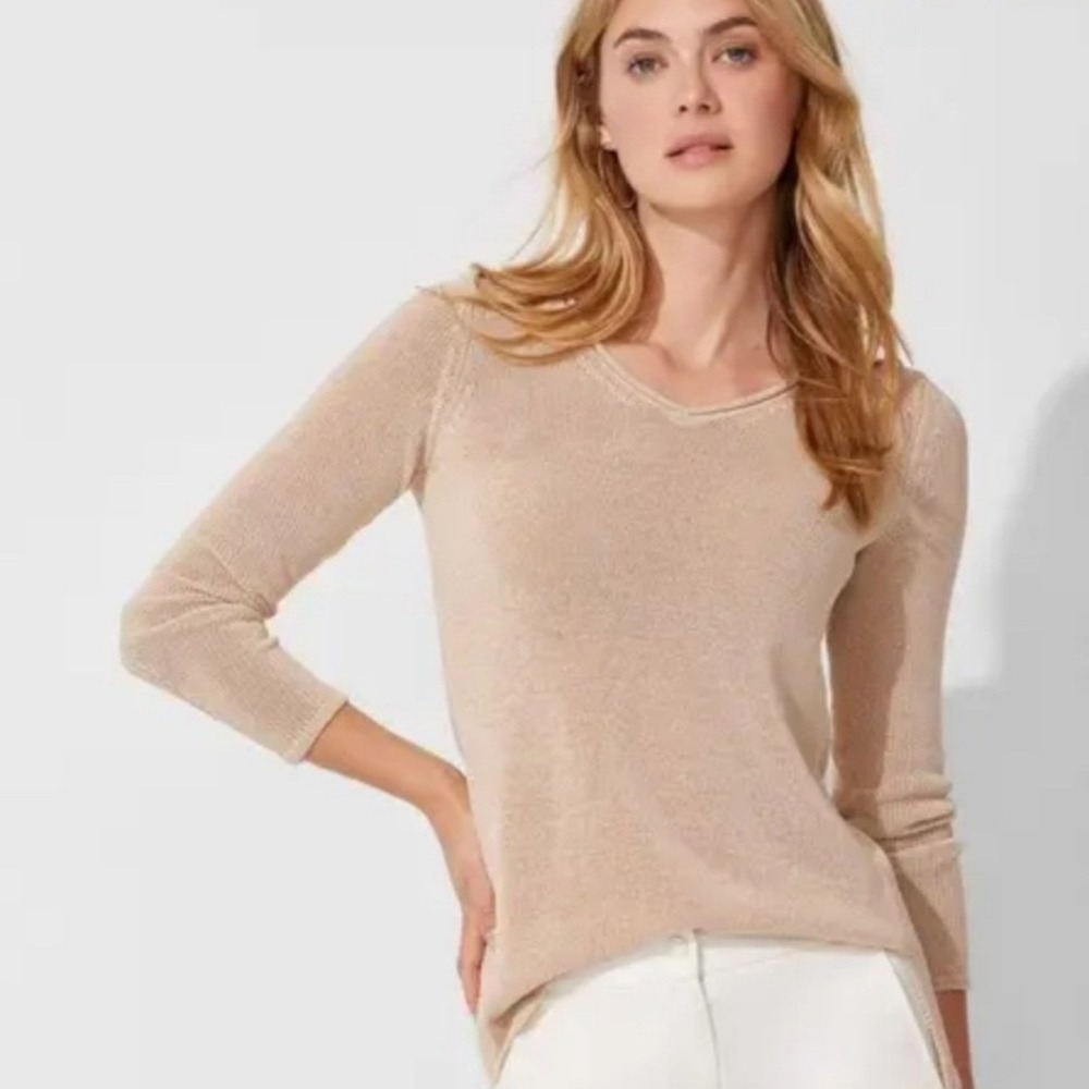 J. McLaughlin Callum V-Neck Knit Sweater Beige Cream Size M